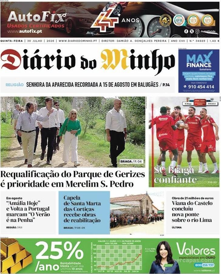 Capa Di�rio do Minho - 2026-07-30
