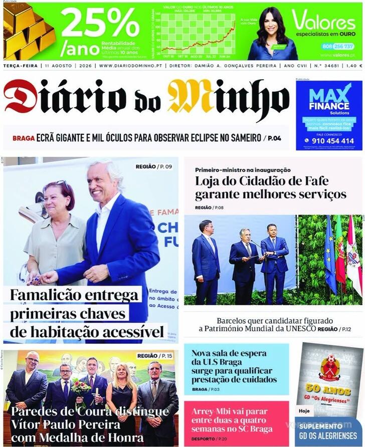 Capa Di�rio do Minho - 2026-08-11
