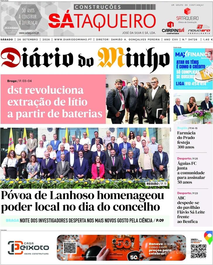 Capa Di�rio do Minho - 2026-09-26