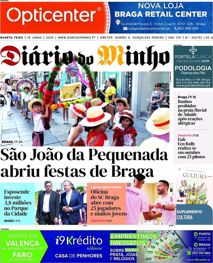 Capa Dirio do Minho - 2025-06-18