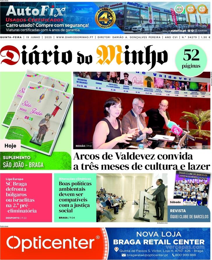 Capa Dirio do Minho - 2025-06-19