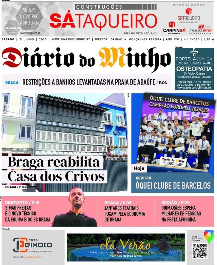 Capa Dirio do Minho - 2025-06-21