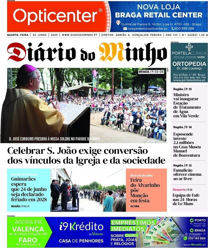 Capa Dirio do Minho - 2025-06-25