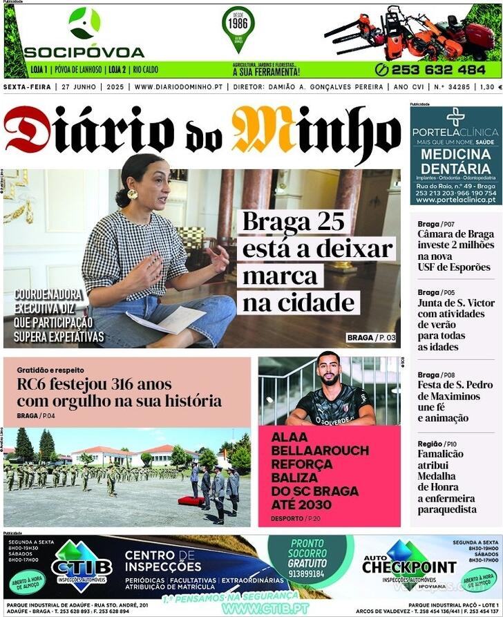 Capa Dirio do Minho - 2025-06-27