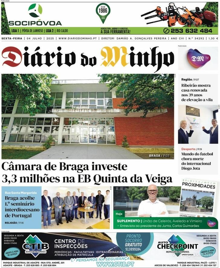 Capa Dirio do Minho - 2025-07-04