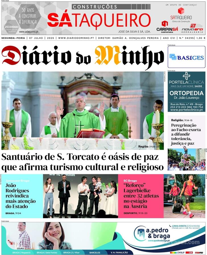Capa Dirio do Minho - 2025-07-07