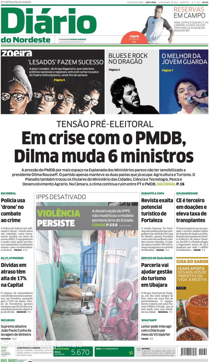 Capa Dirio do Nordeste - 2014-03-14