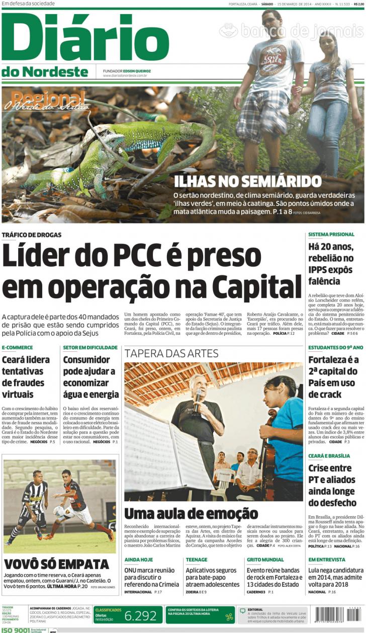 Capa Dirio do Nordeste - 2014-03-15
