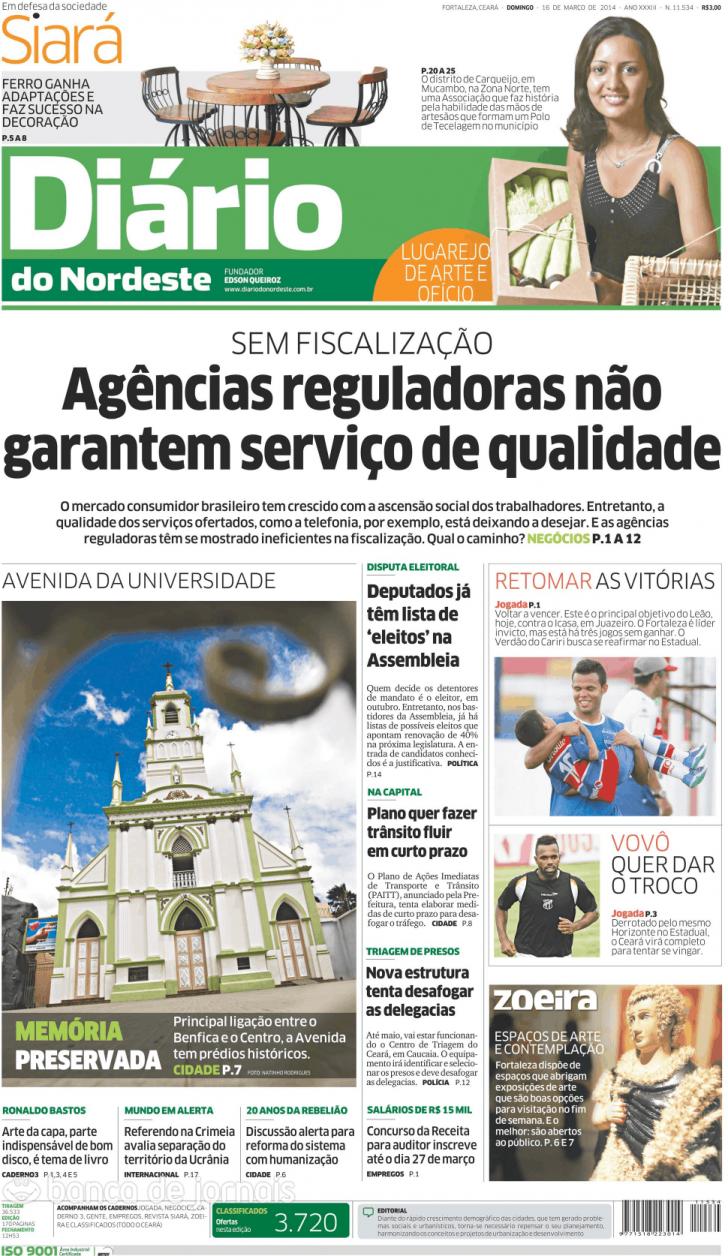 Capa Dirio do Nordeste - 2014-03-16