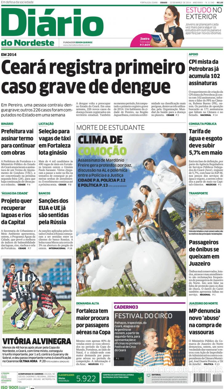 Capa Dirio do Nordeste - 2014-03-22