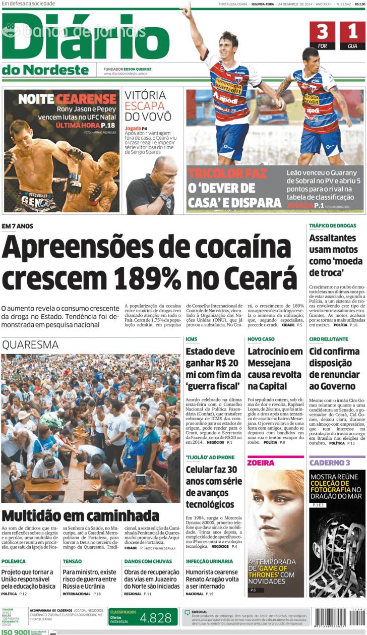 Capa Dirio do Nordeste - 2014-03-24