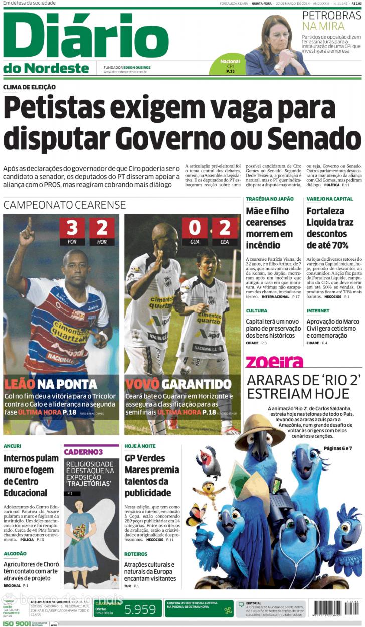 Capa Dirio do Nordeste - 2014-03-27