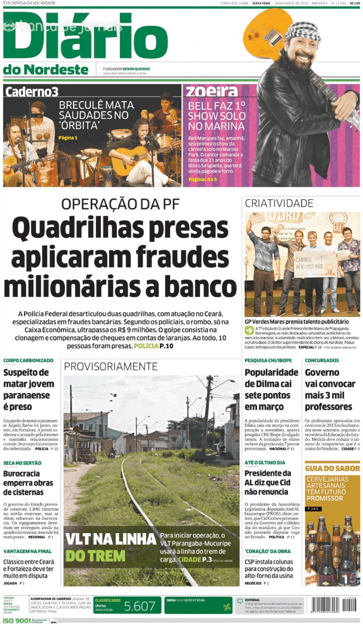 Capa Dirio do Nordeste - 2014-03-28