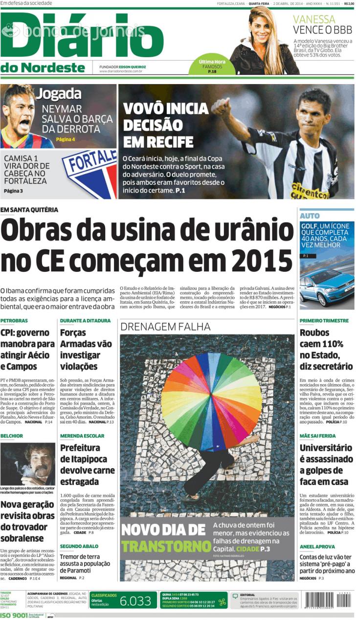 Capa Dirio do Nordeste - 2014-04-02