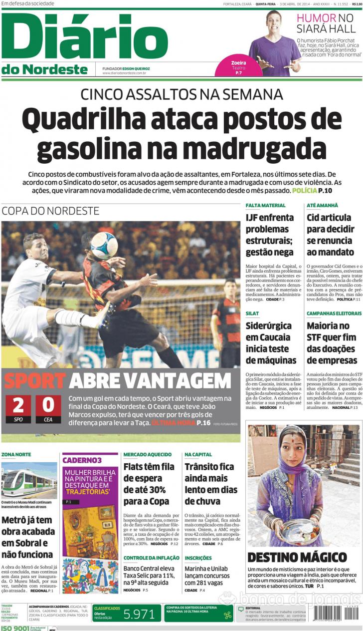 Capa Dirio do Nordeste - 2014-04-03