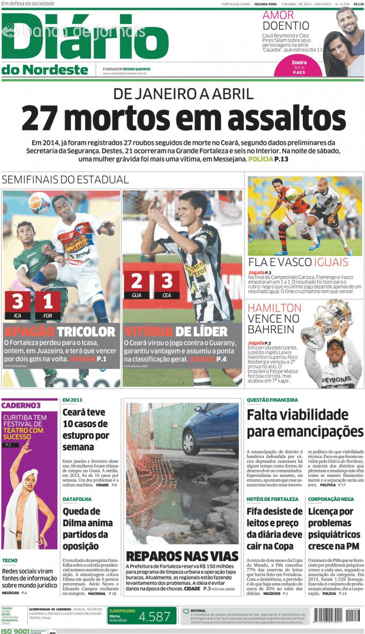 Capa Dirio do Nordeste - 2014-04-07