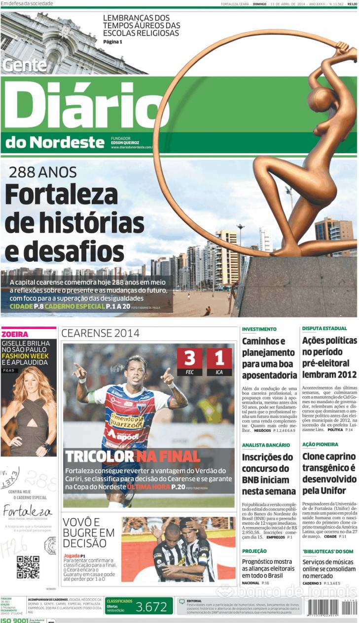 Capa Dirio do Nordeste - 2014-04-13