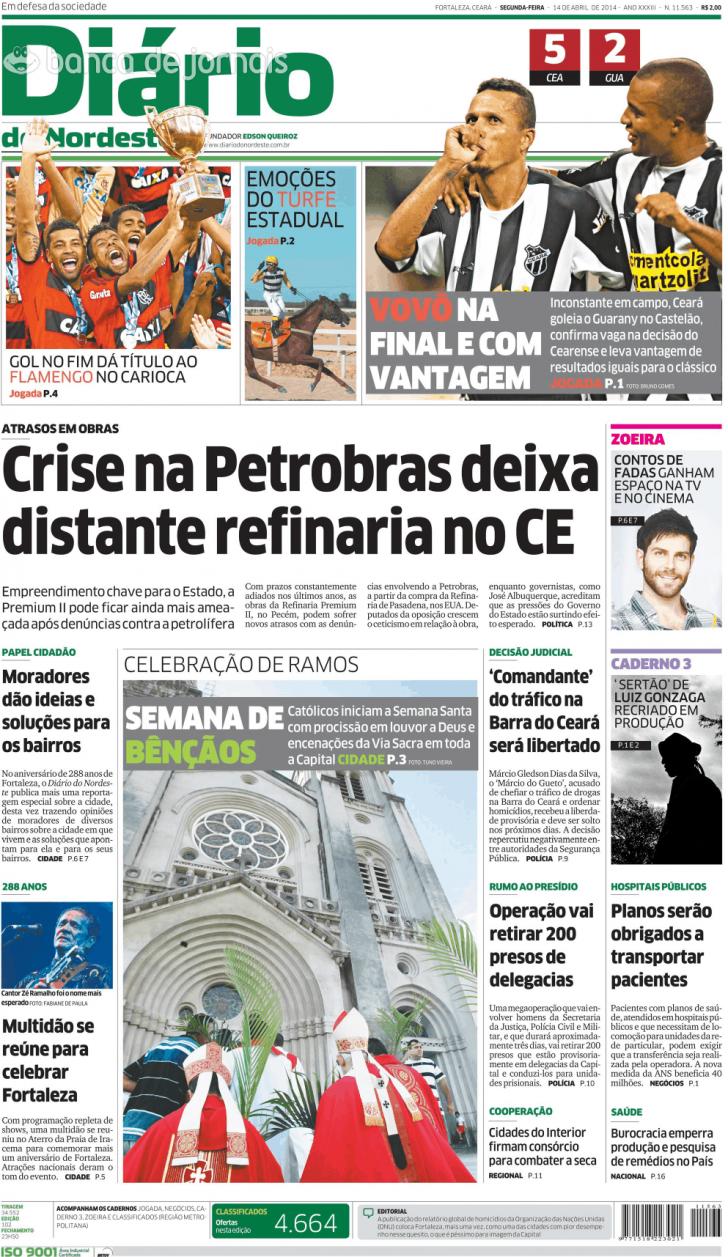 Capa Dirio do Nordeste - 2014-04-14