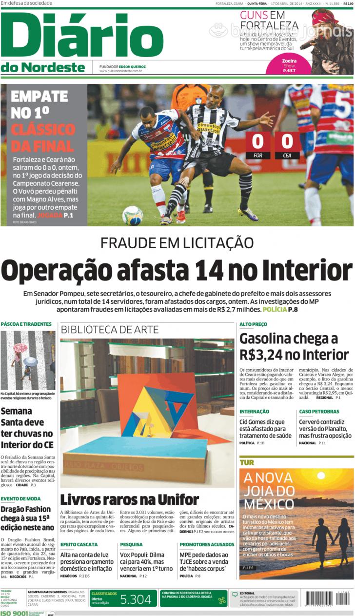 Capa Dirio do Nordeste - 2014-04-17