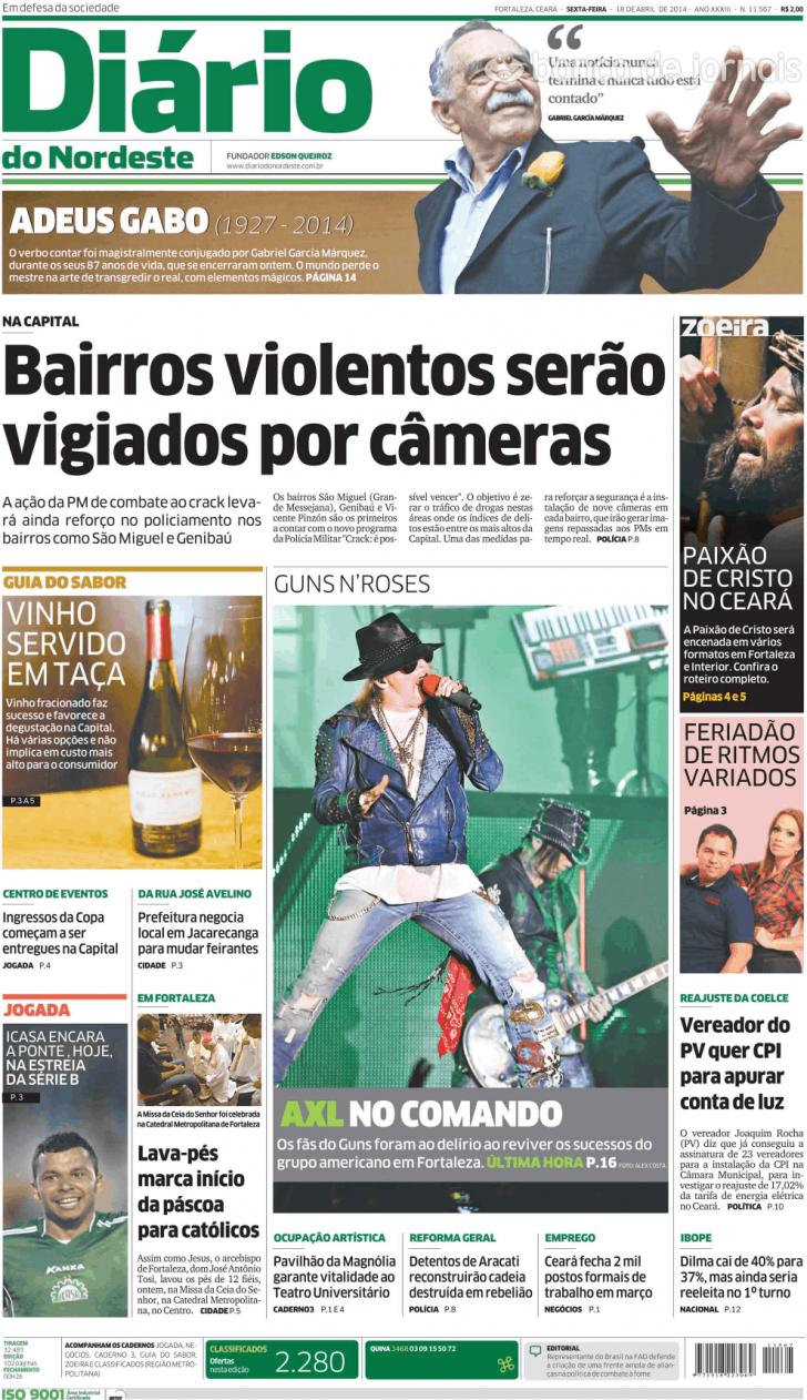 Capa Dirio do Nordeste - 2014-04-18