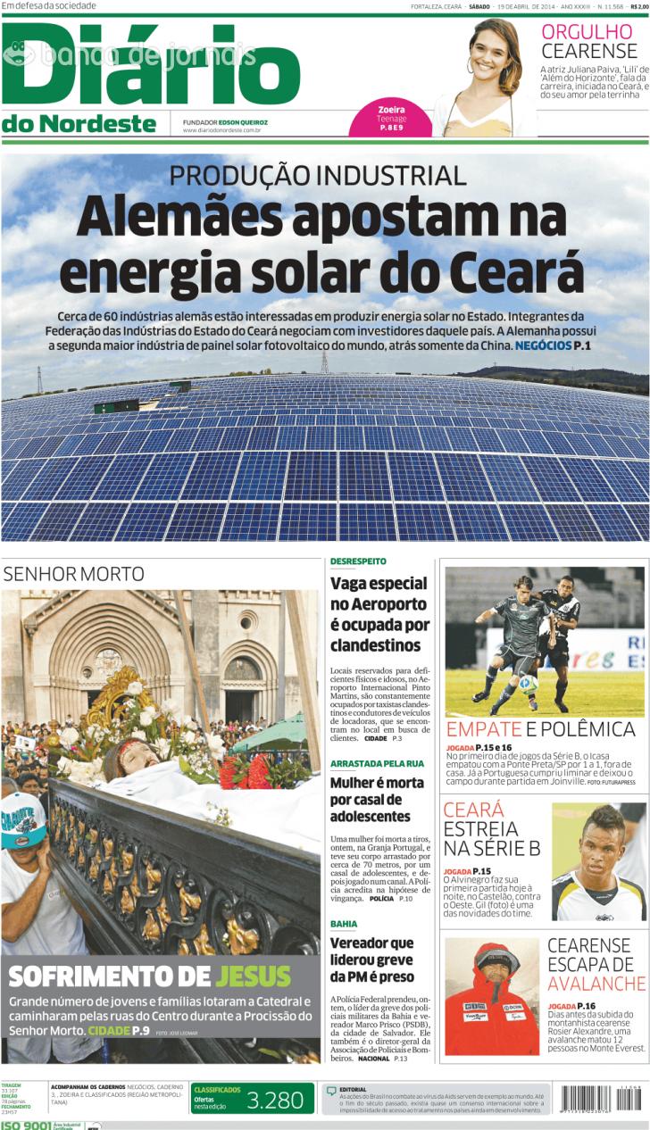 Capa Dirio do Nordeste - 2014-04-19