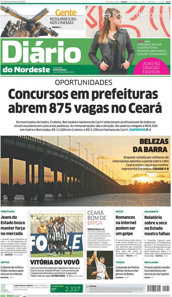 Capa Dirio do Nordeste - 2014-04-20