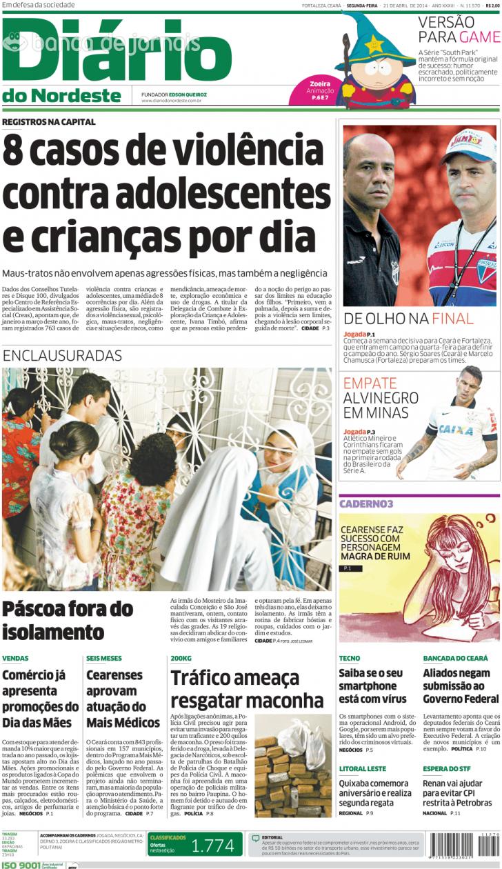 Capa Dirio do Nordeste - 2014-04-21