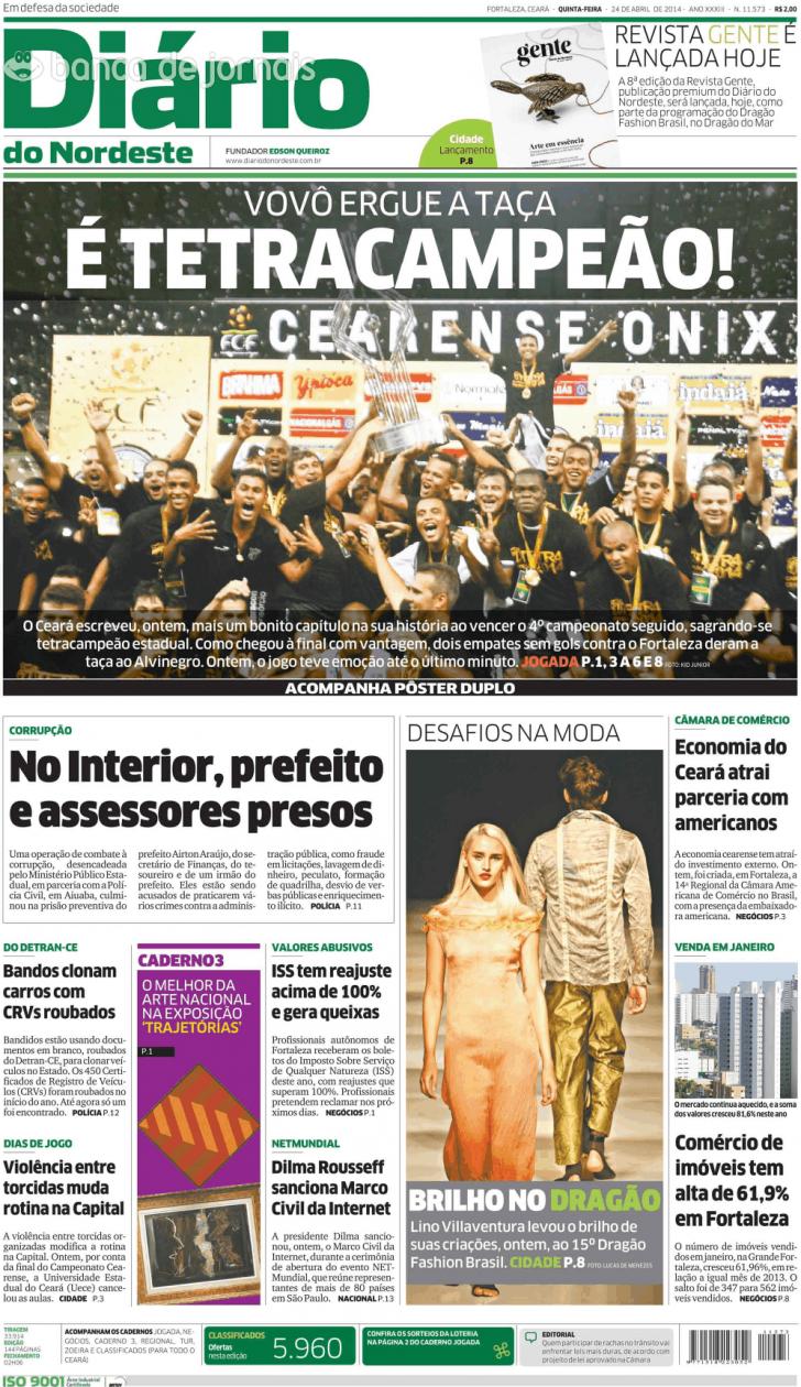 Capa Dirio do Nordeste - 2014-04-24