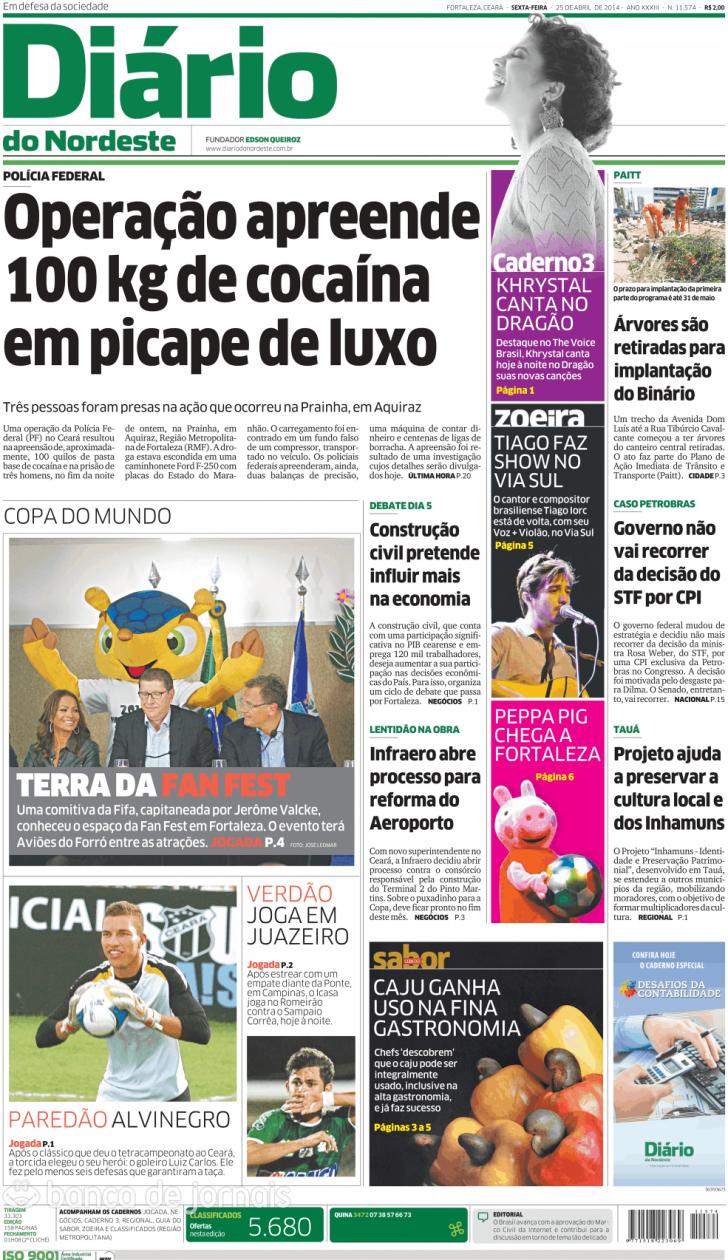 Capa Dirio do Nordeste - 2014-04-25