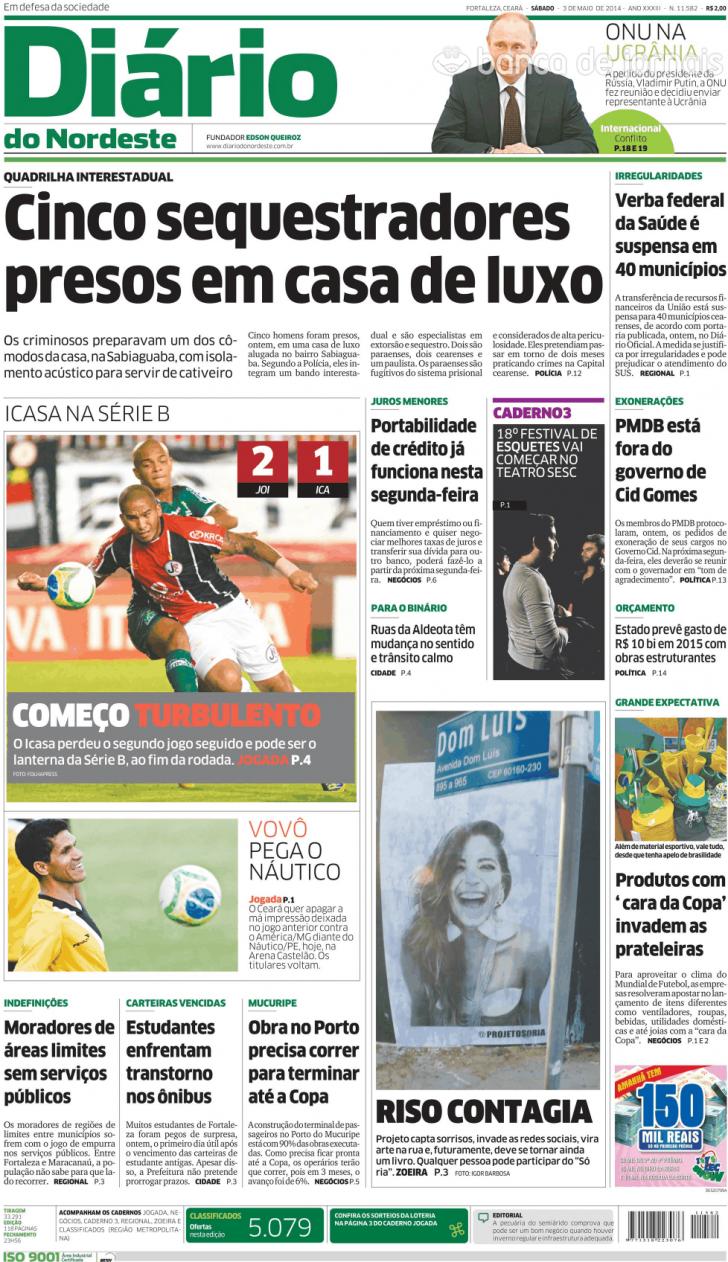 Capa Dirio do Nordeste - 2014-05-03