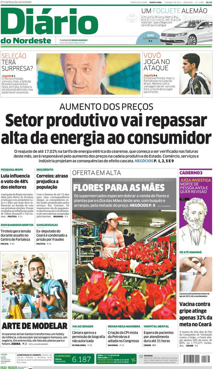 Capa Dirio do Nordeste - 2014-05-07