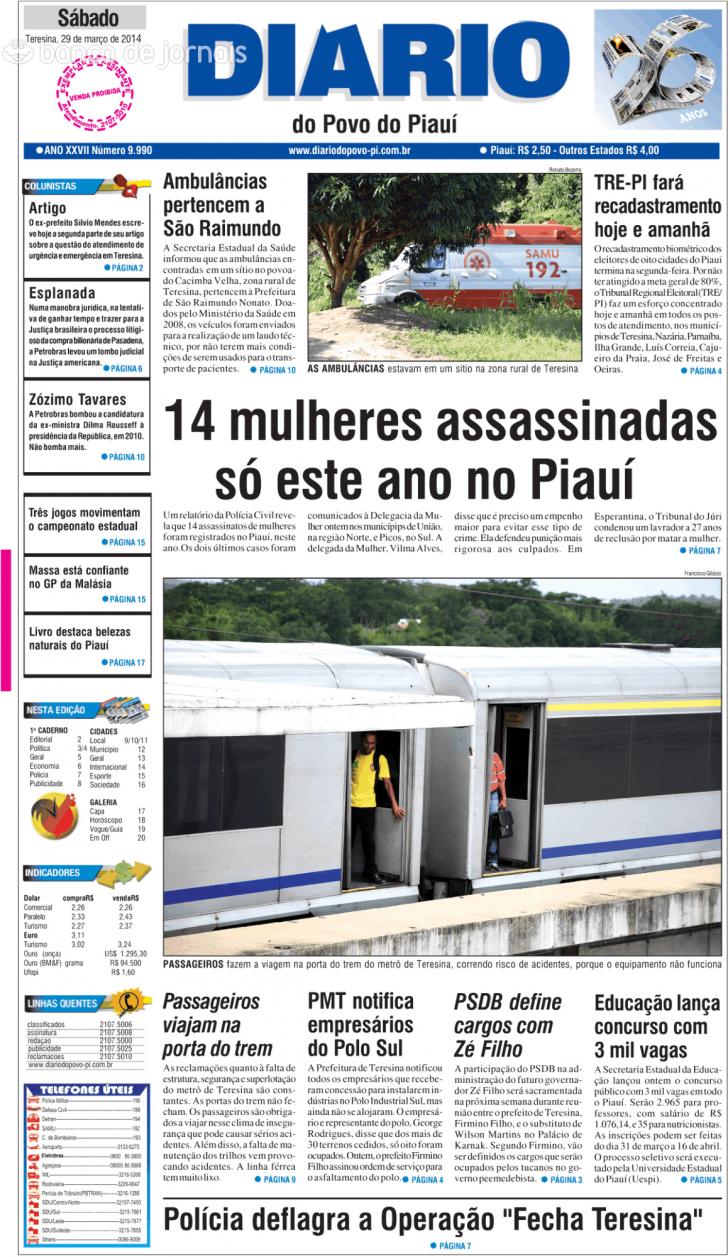 Capa Diário do Povo do Piauí de 20140329