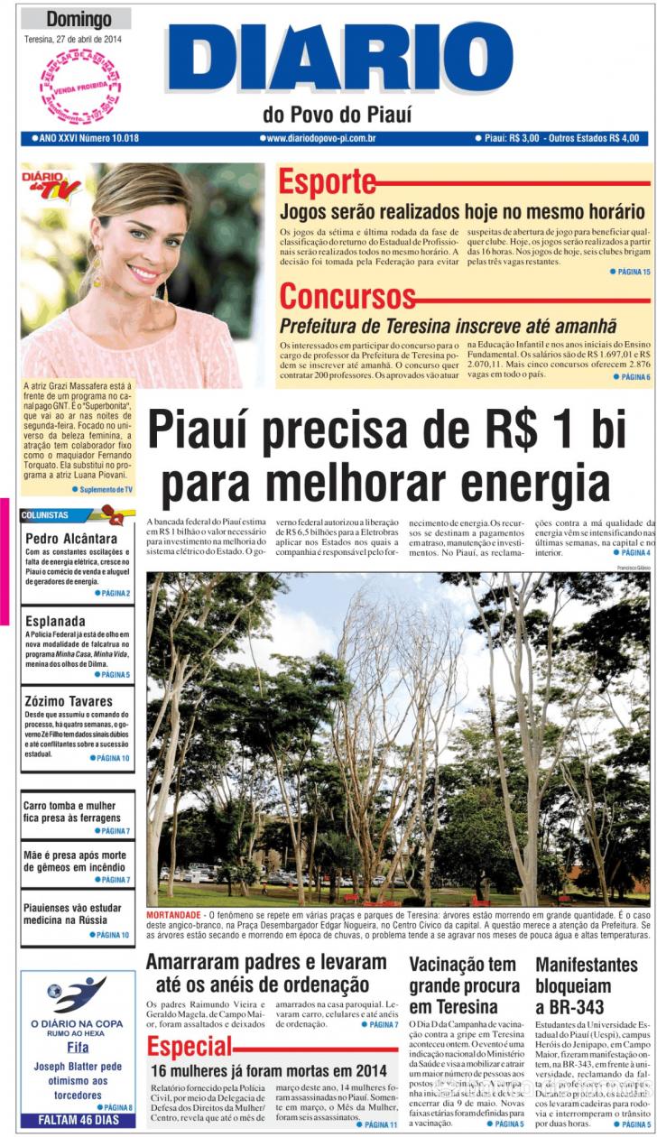 Capa Diário do Povo do Piauí de 20140427