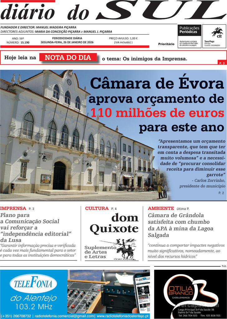 Capa Di�rio do Sul - 2026-01-26