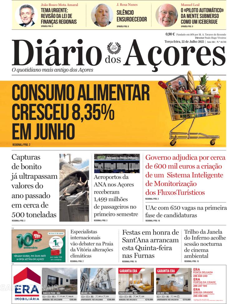 Capa Dirio dos Aores - 2025-07-22