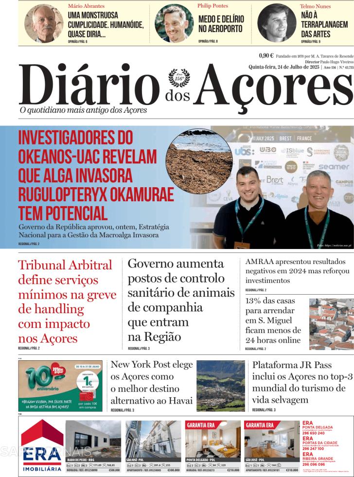 Capa Dirio dos Aores - 2025-07-24