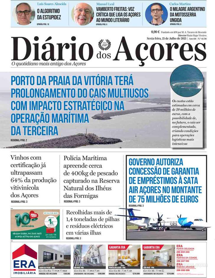 Capa Dirio dos Aores - 2025-07-25