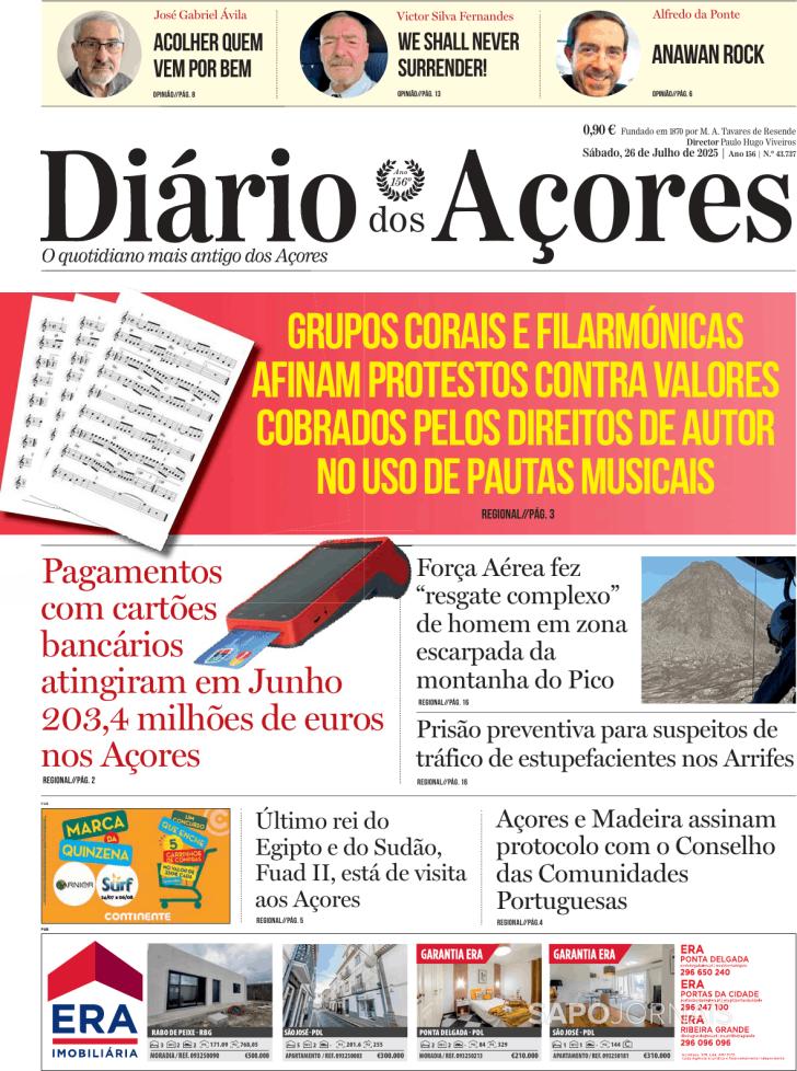 Capa Dirio dos Aores - 2025-07-26
