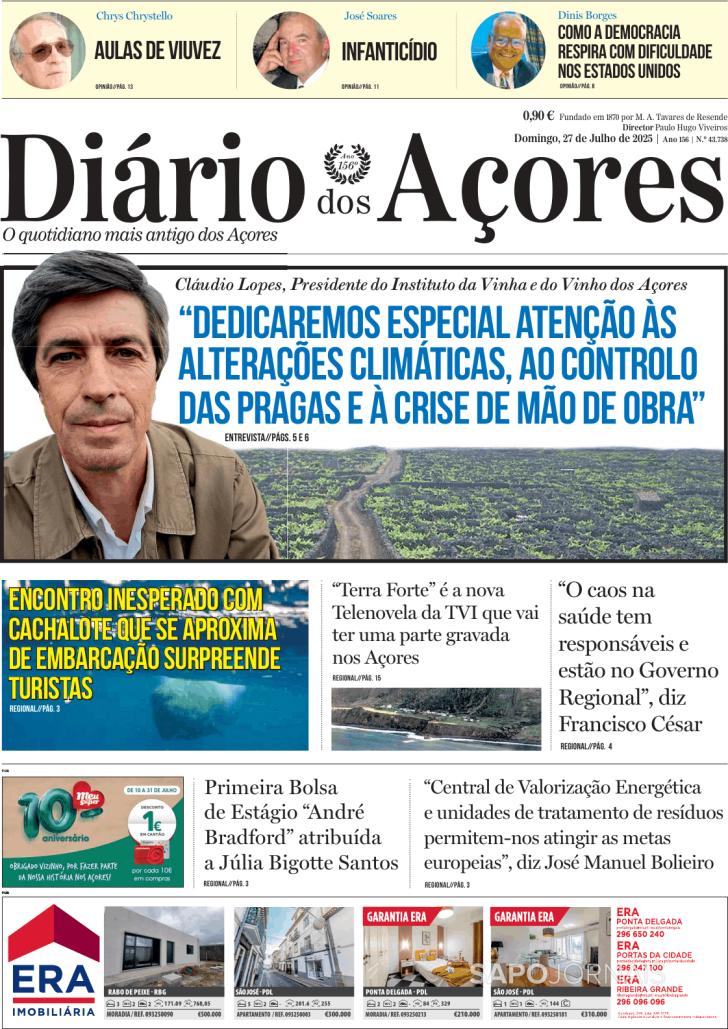 Capa Dirio dos Aores - 2025-07-27