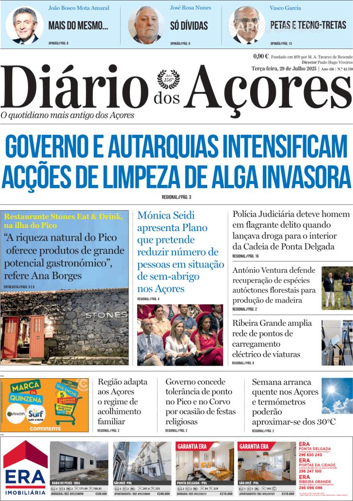 Capa Dirio dos Aores - 2025-07-29