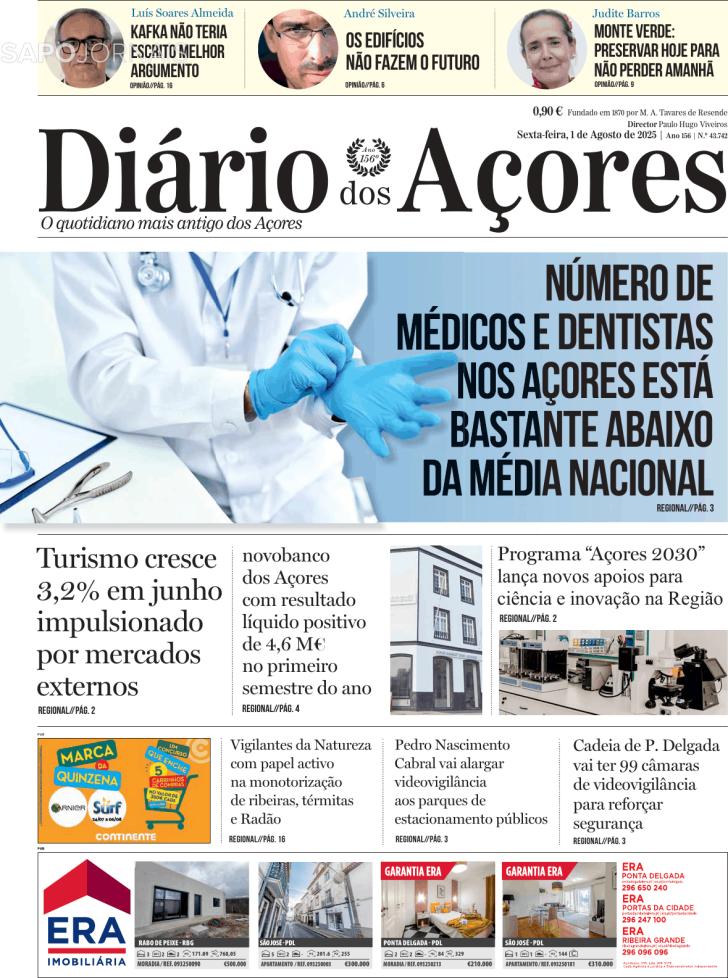Capa Dirio dos Aores - 2025-08-01