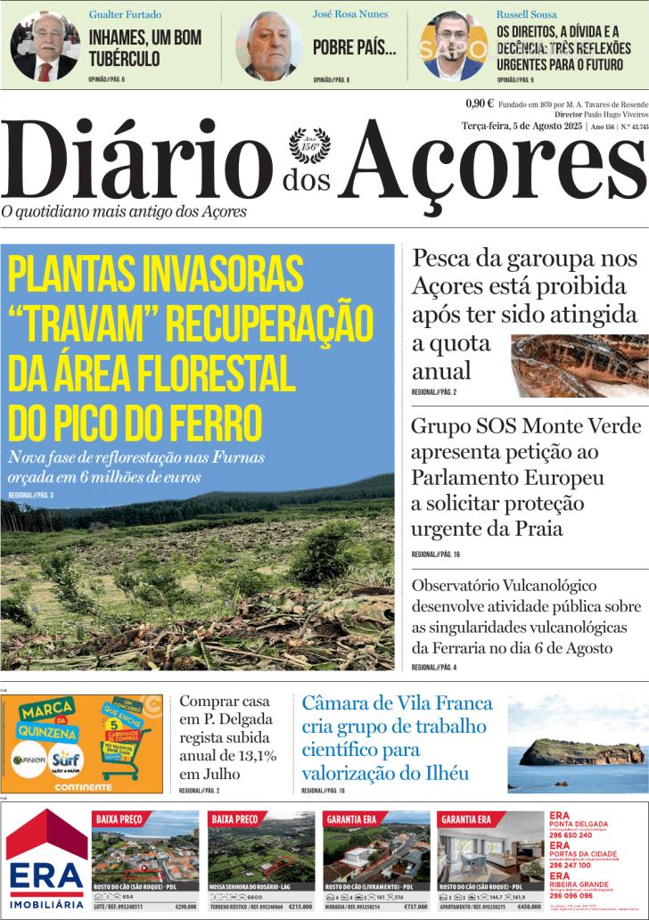 Capa Dirio dos Aores - 2025-08-05