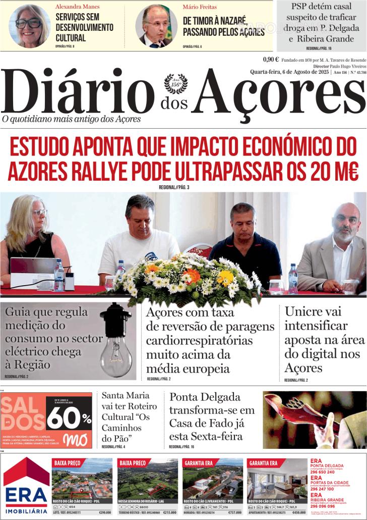 Capa Dirio dos Aores - 2025-08-06