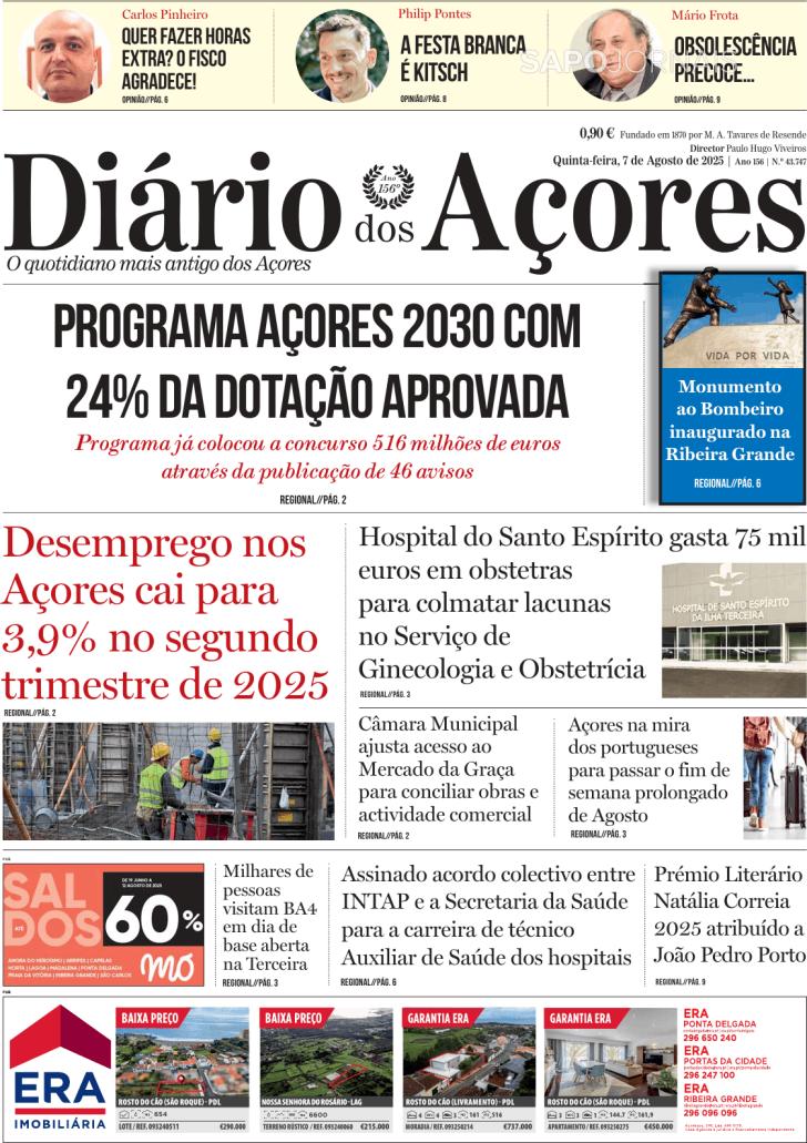 Capa Dirio dos Aores - 2025-08-07