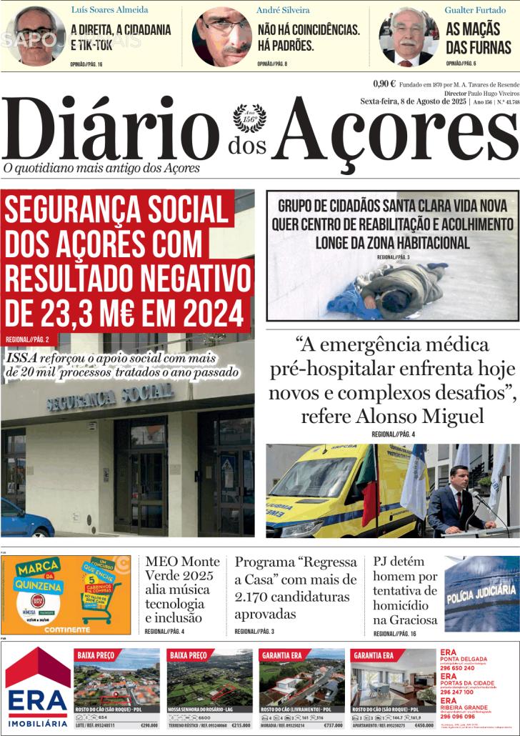 Capa Dirio dos Aores - 2025-08-08