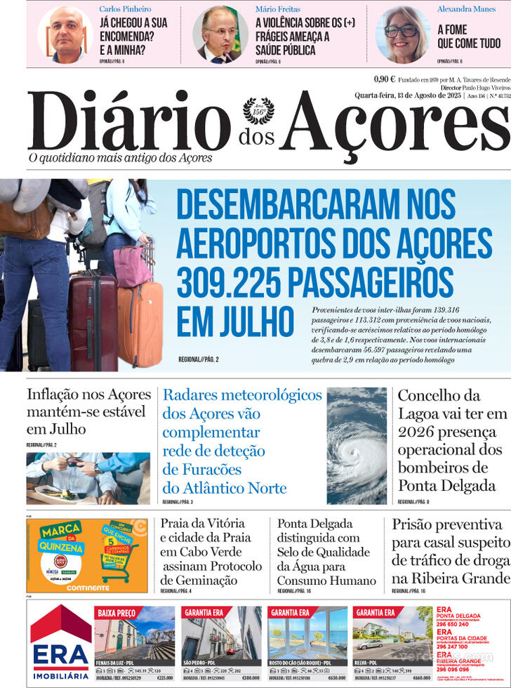 Capa Dirio dos Aores - 2025-08-13