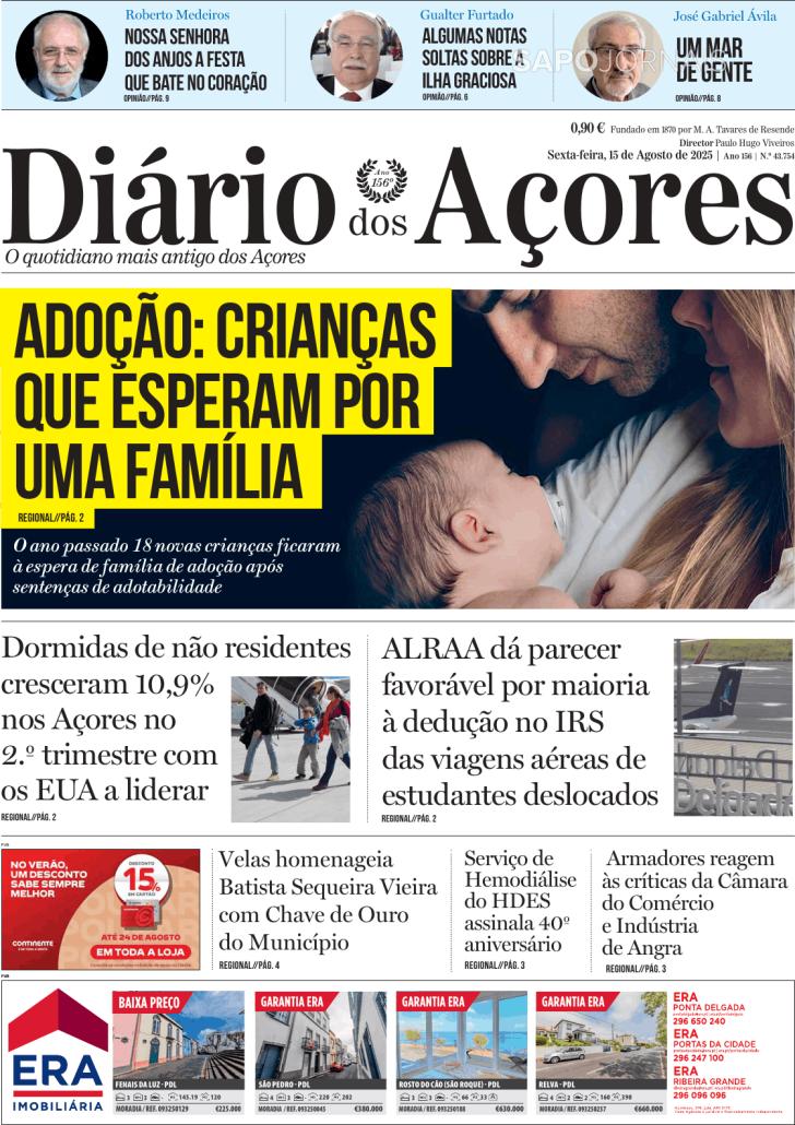 Capa Dirio dos Aores - 2025-08-15