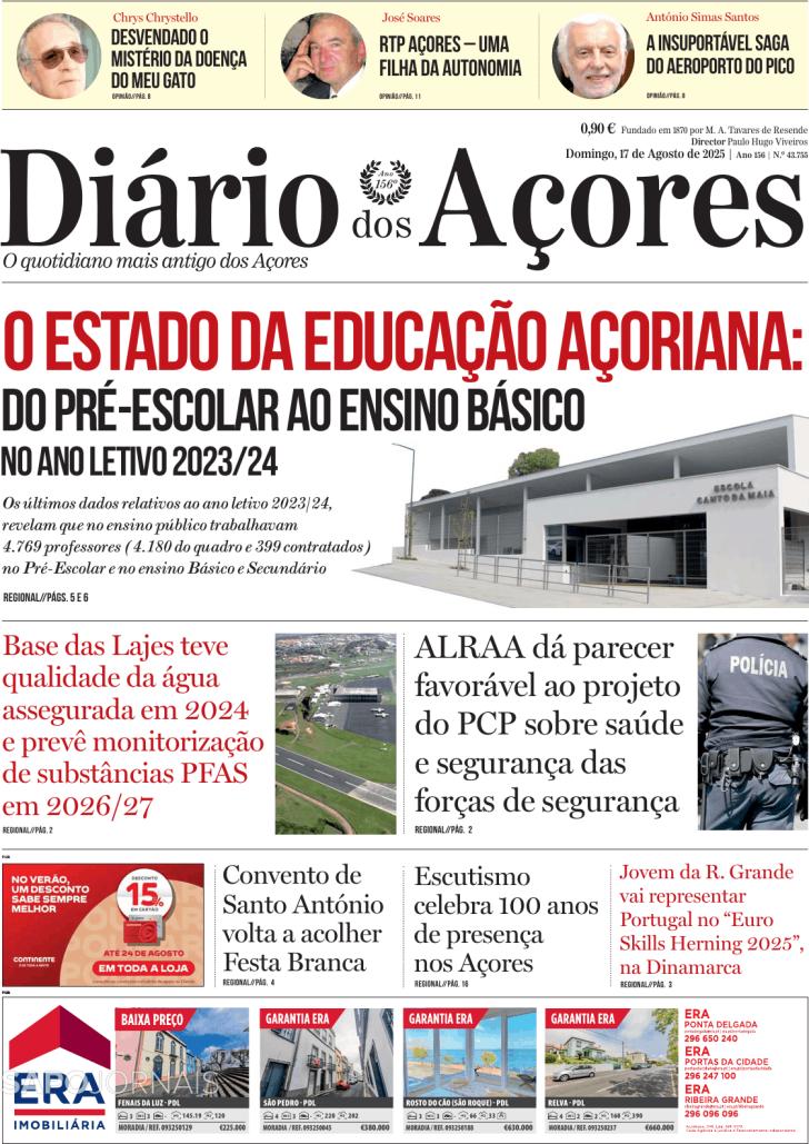 Capa Dirio dos Aores - 2025-08-17