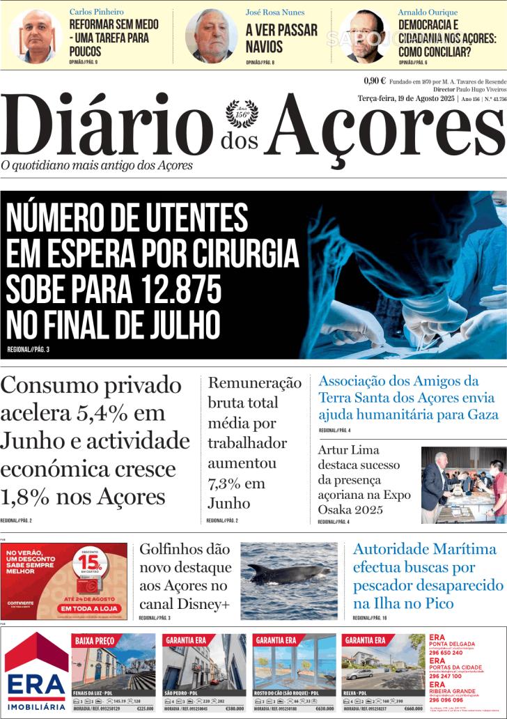 Capa Dirio dos Aores - 2025-08-19