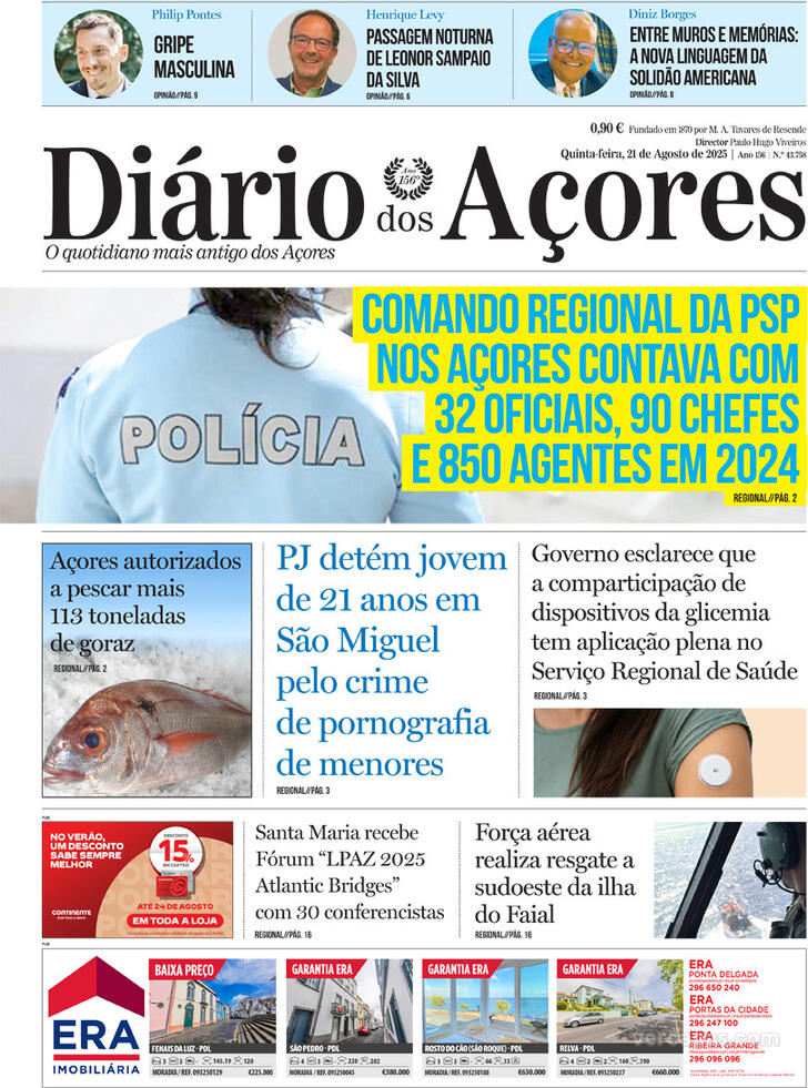 Capa Dirio dos Aores - 2025-08-21